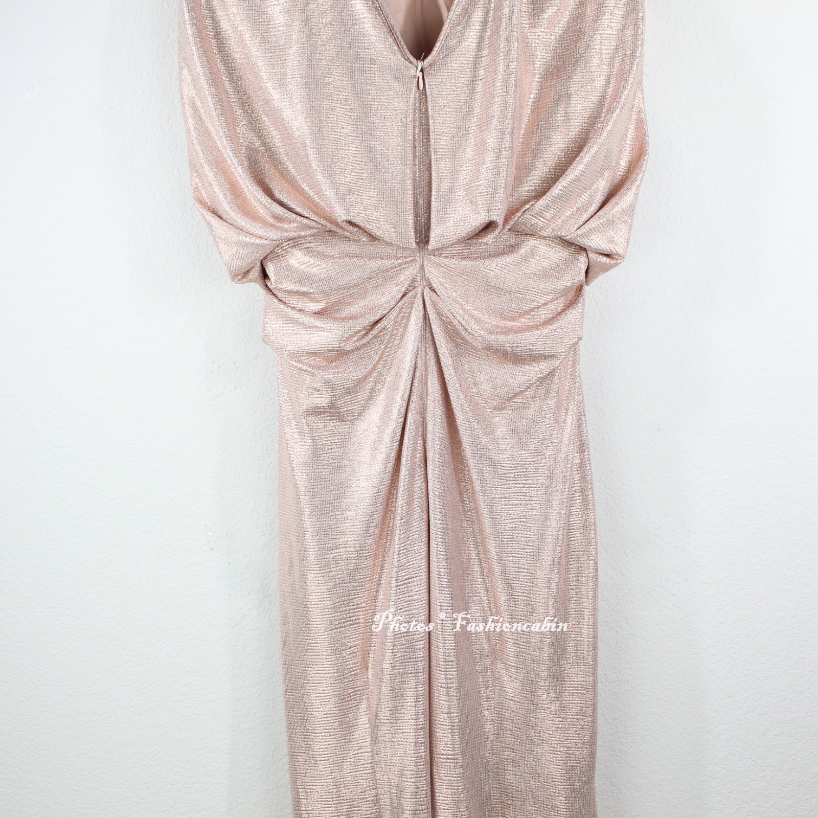 NWT TALBOT RUNHOF Cape-effect Gathered Metallic Stretch-jersey Gown, EU 42/US 12