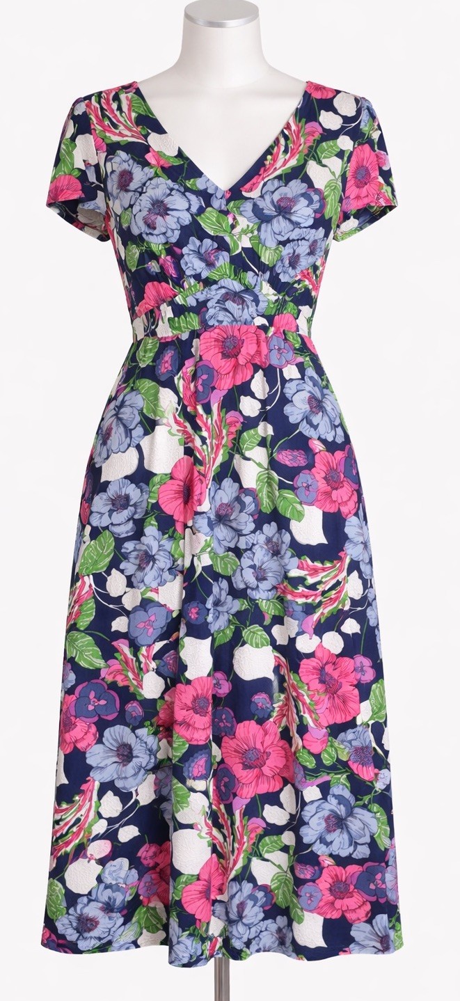 Perceptions NY Pink Blue Floral Midi Dress Sz L NWT Spring Easter Church Casual