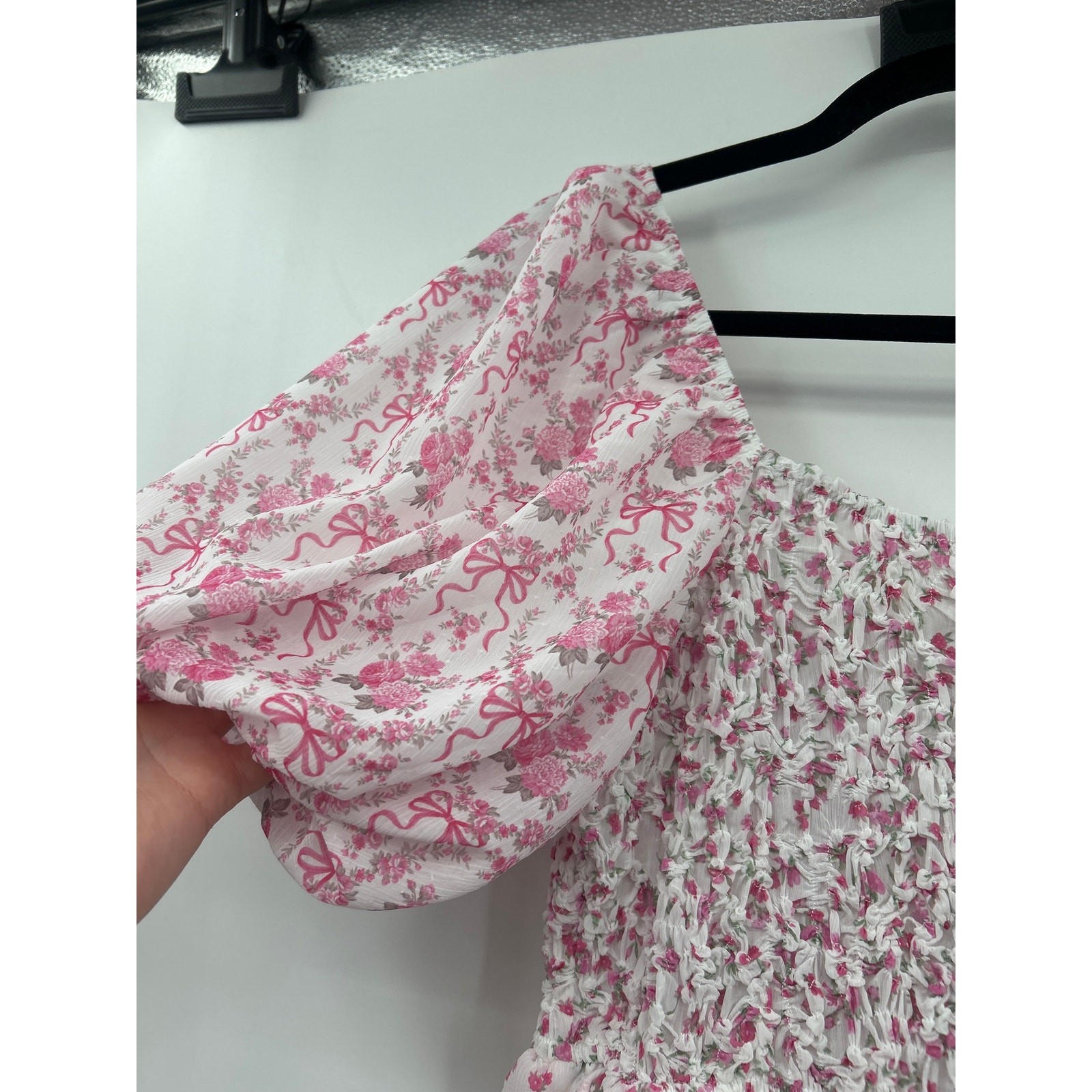 Peach Love California M Cottagecore Coquette Pink Floral Smocked Maxi Dress