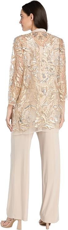 R&M Richards Elegant 3PC Pantsuit w/Sequin Lace Sheer Jacket and Tank Size 14
