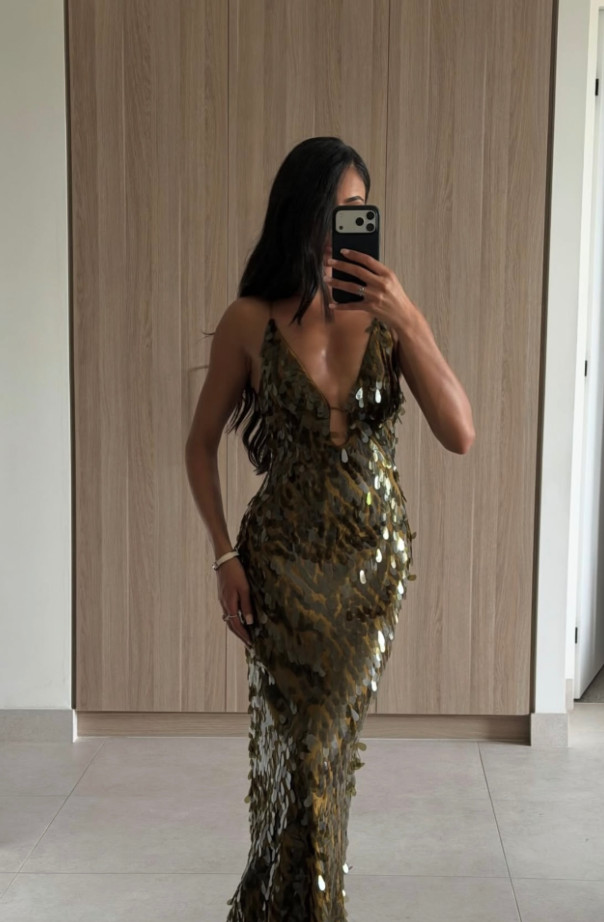 Misha The Sapphire Sequin Dress Plantation Green Size M / AU 10 / US 6