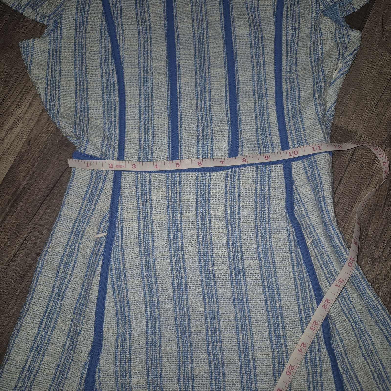ME+EM Blue Beige Striped Round Neck Short Sleeve A-Line Short Dress US 6