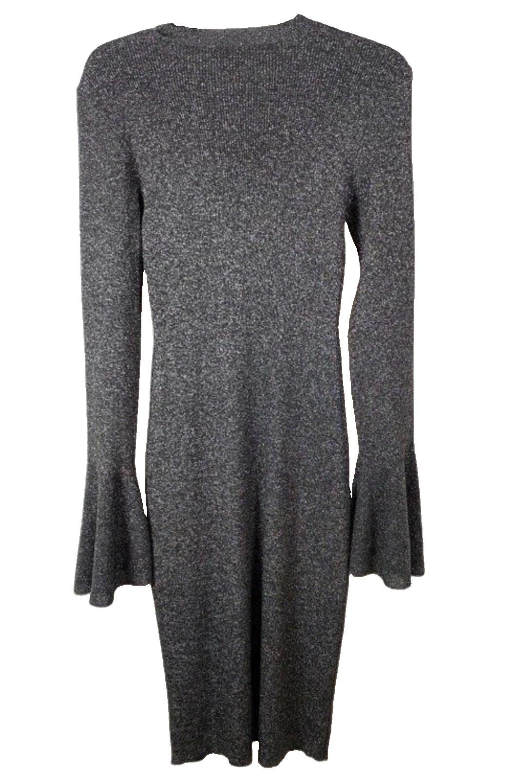NWT FRAME Godet Lurex Metallic Ribbed Knit Bell Sleeve Midi Dress Size M $498