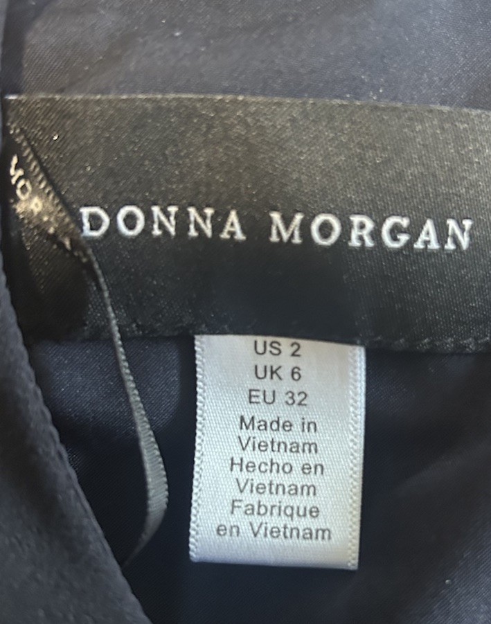 Donna Morgan Black Sheath Round Neck 3/4 Bell Sleeve Ruffle Hem Dress 2