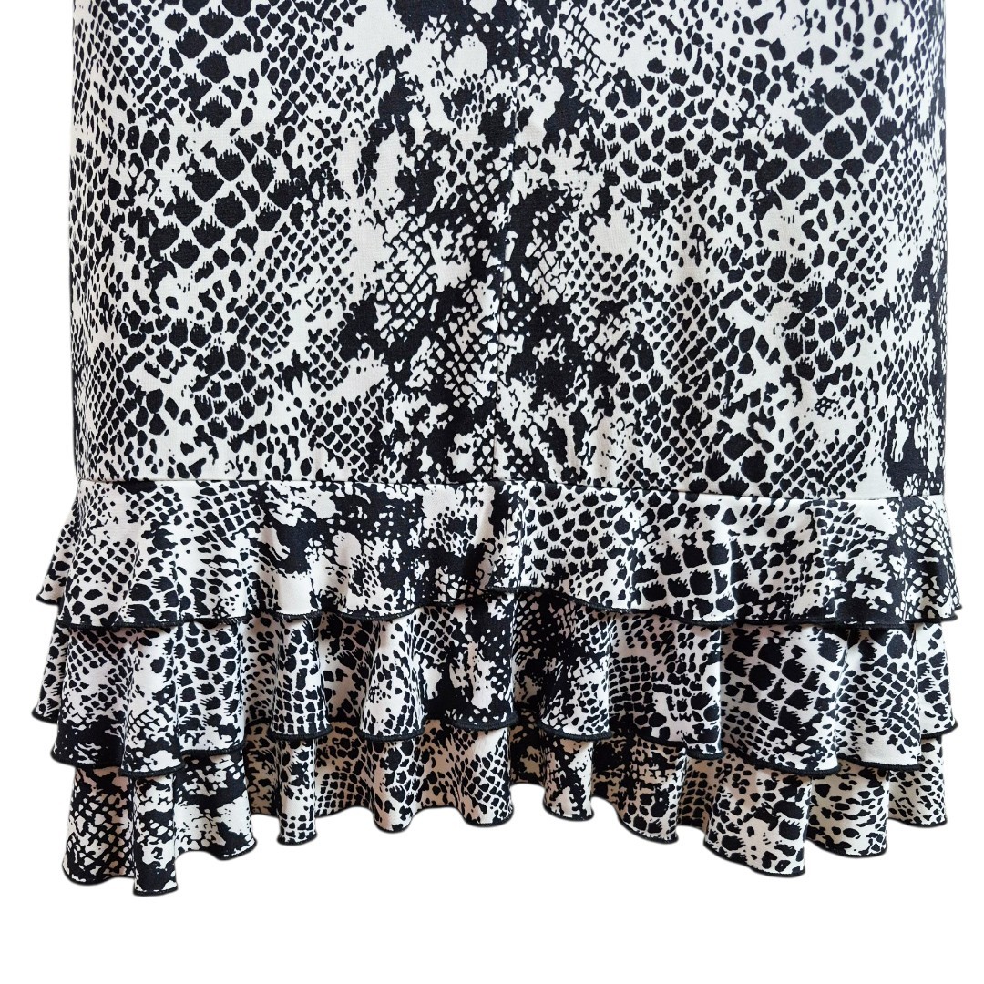 Snake Print Ruffle Hem Midi Dress XL Coastal Resort Quiet Luxury Vacation Shift