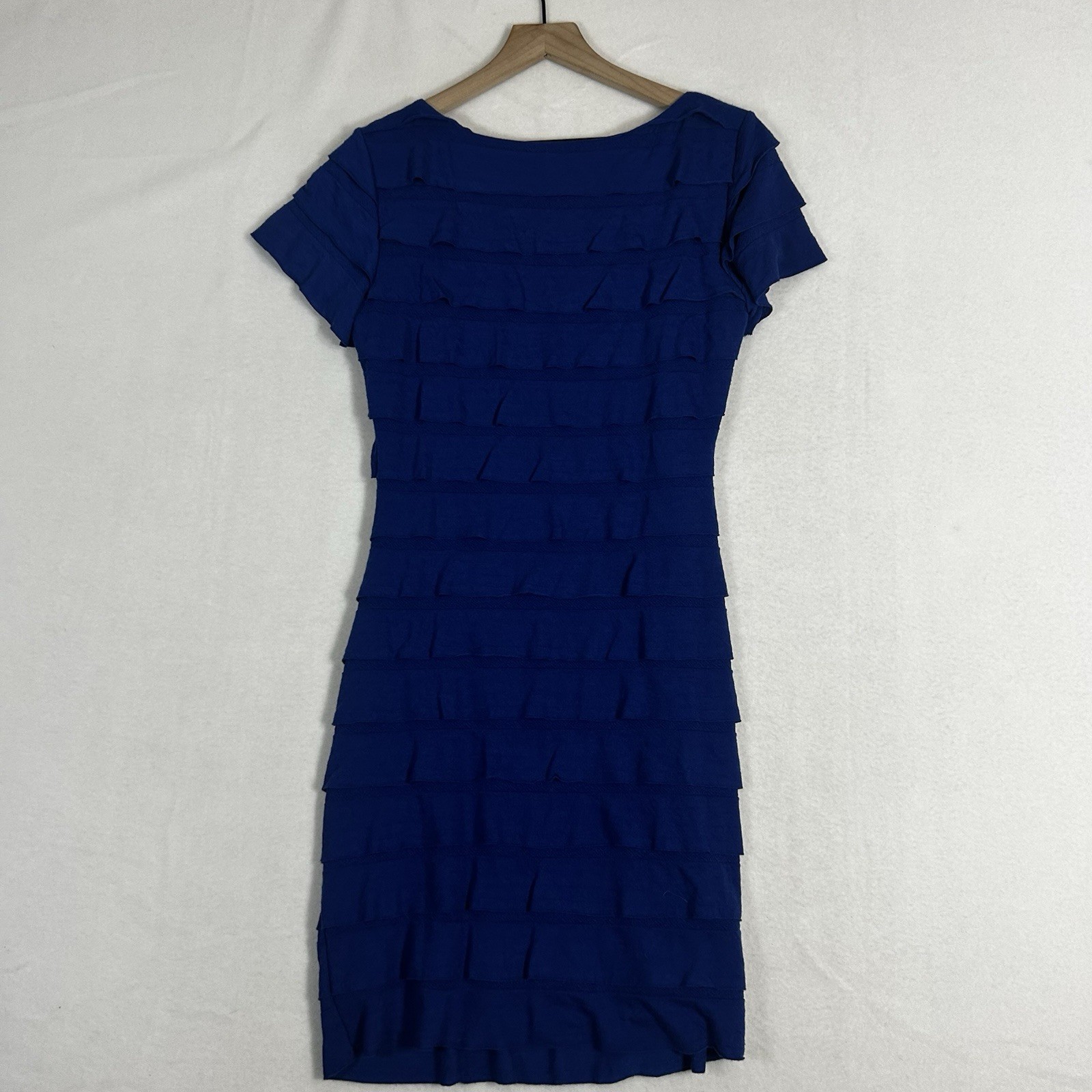 Max Edition Womens M Blue Ruffled Short Sleeve Dress Casual NWT $118