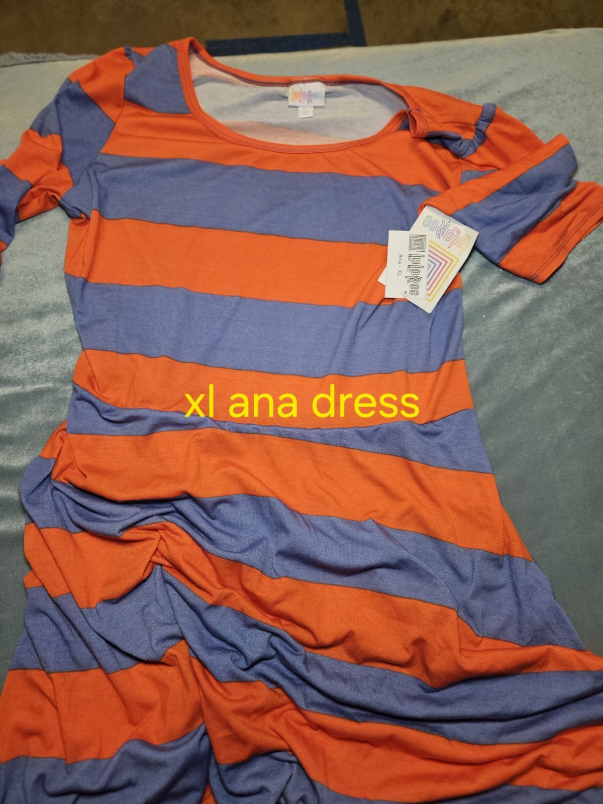 Lularoe Xl, Extra Large, Stripped Riley Maxi Dress, Blue Orange