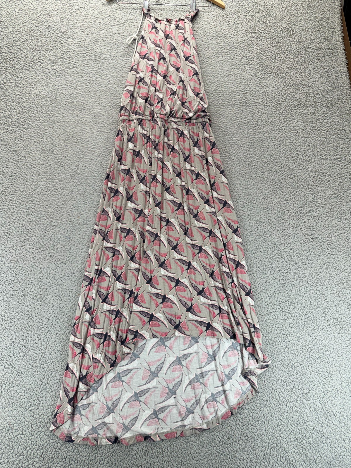 Apt. 9 Maxi Dress L Pink Grey Swallow Bird High Low Halter Boho Coastal Summer