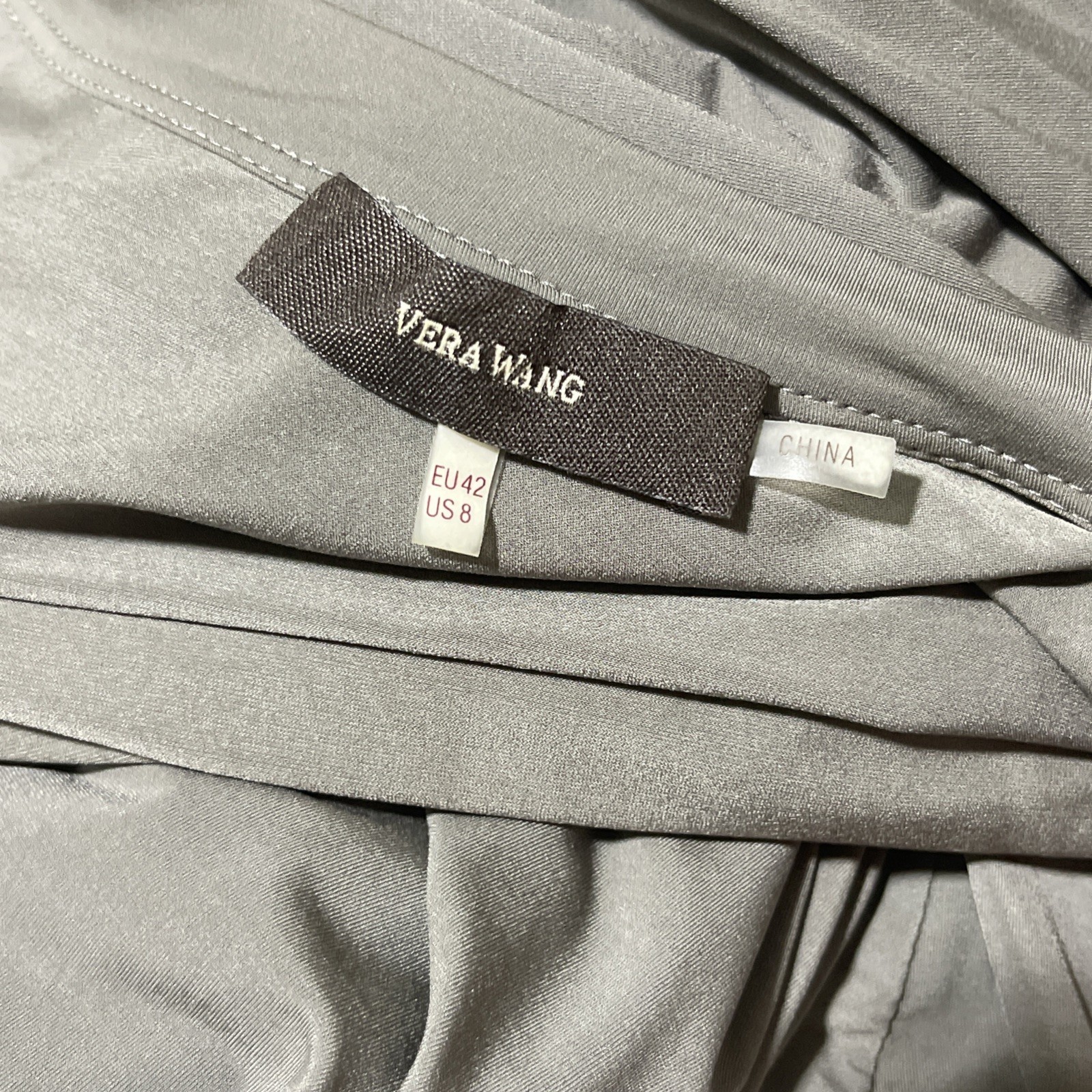 Vera Wang Runway Bead Embroidered Ruched Gray Draped Cocktail Dress EU 42 US 6 8