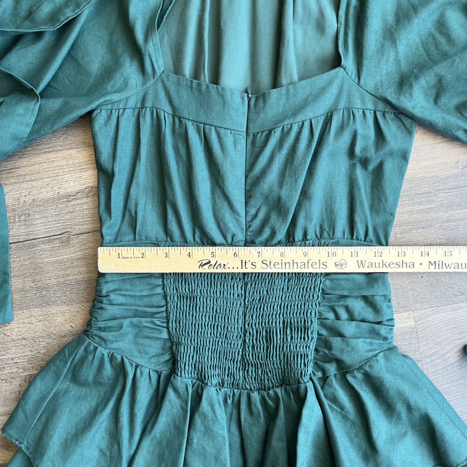 All About May Tiered Mini Dress Cotton Linen Blend Balloon Sleeves Back Tie Sz 2