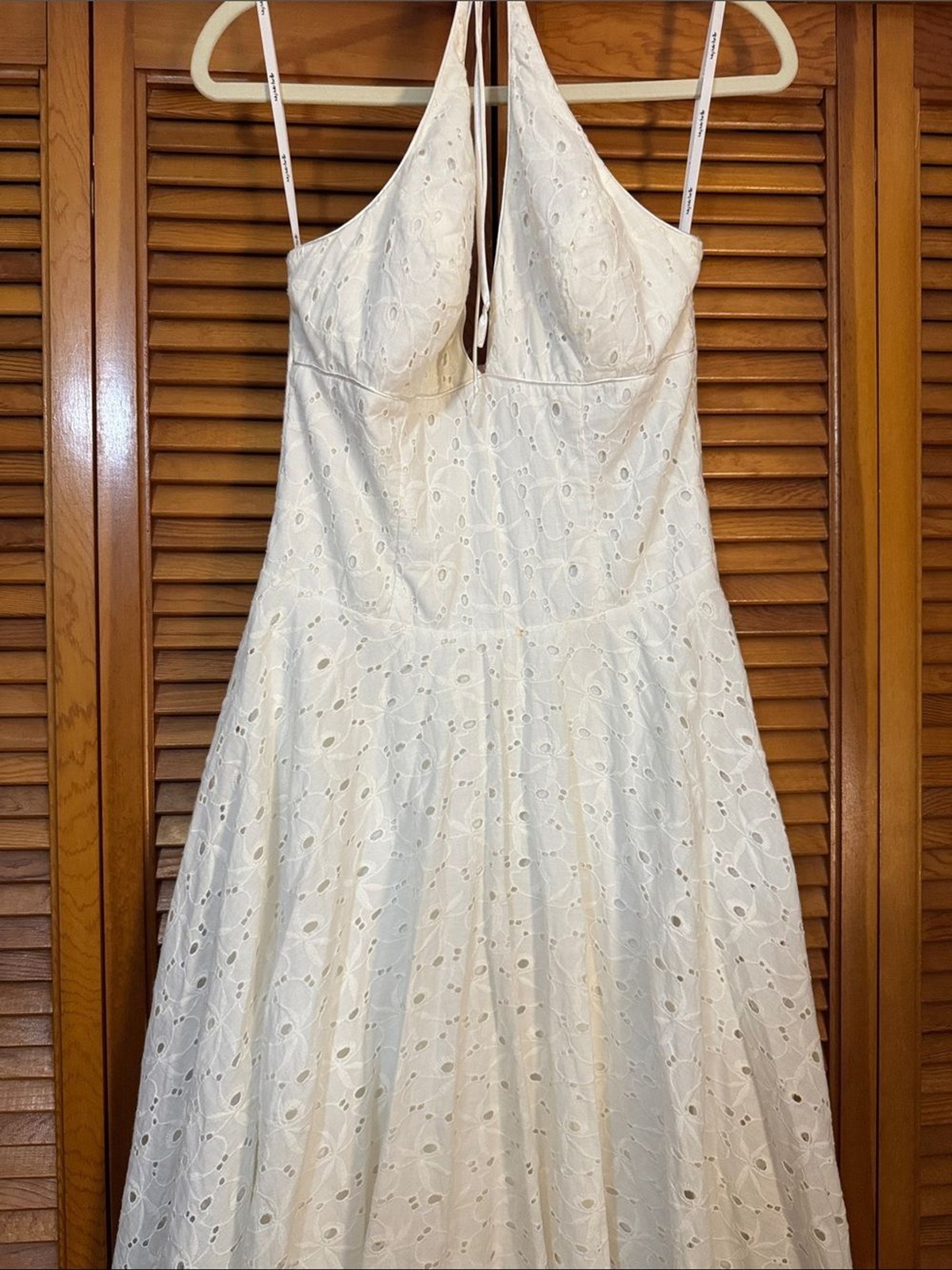 My Michelle Cream Halter Dress with Eyelet Trim