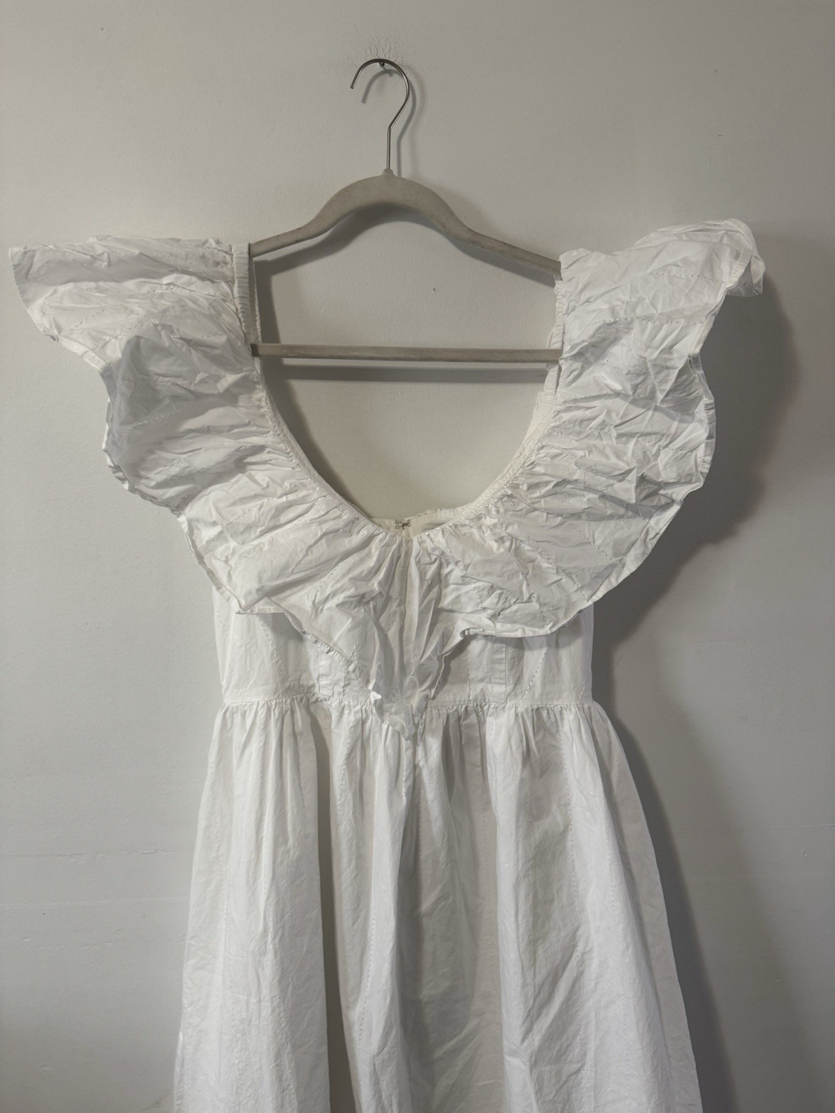 Adam Lippes Collective White Eyelet Ruffle Dress Size 12 Midi Off Shoulder