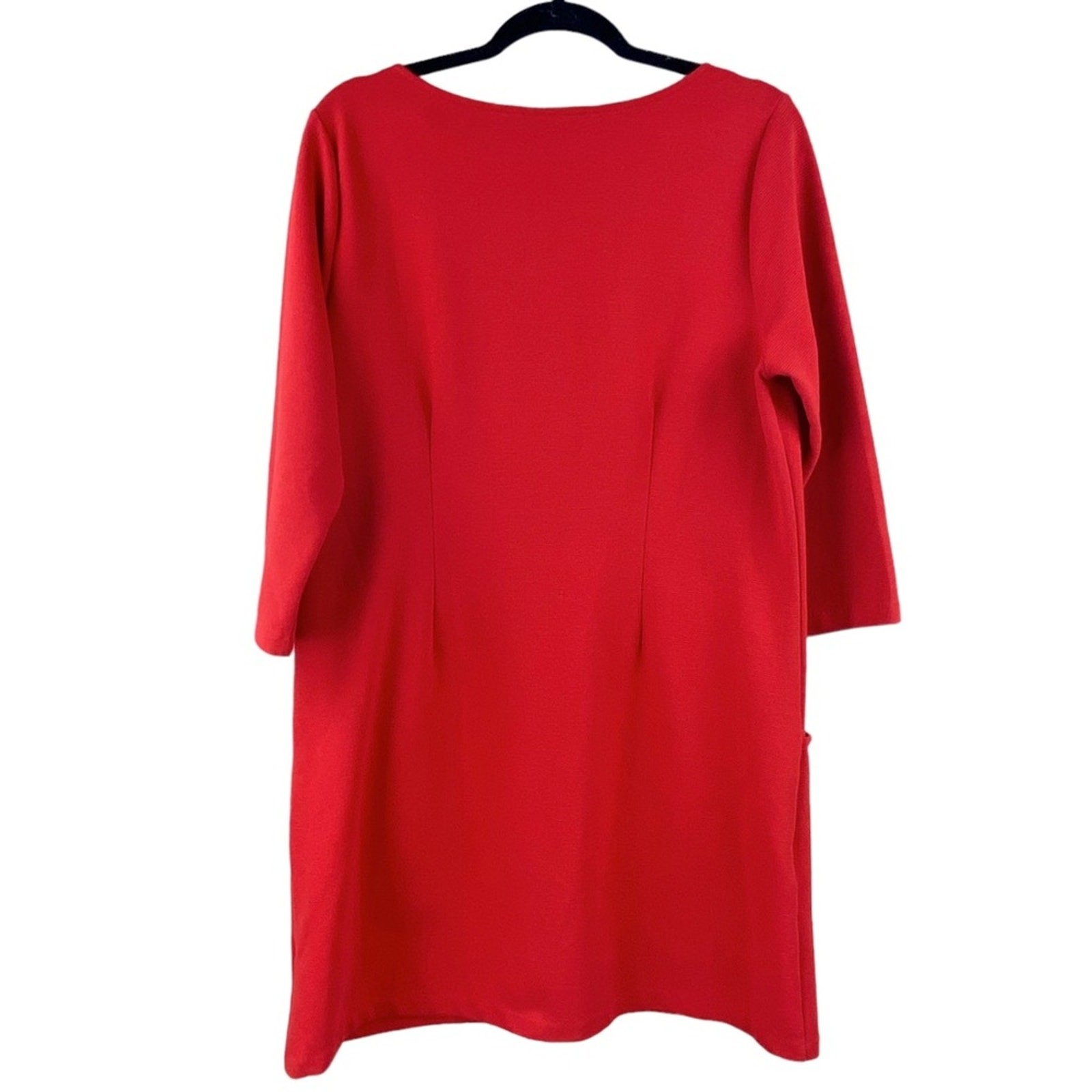Boden Red Ribbed Shift Tunic Dress Size 14 Long 3/4 Sleeves Classic Holiday