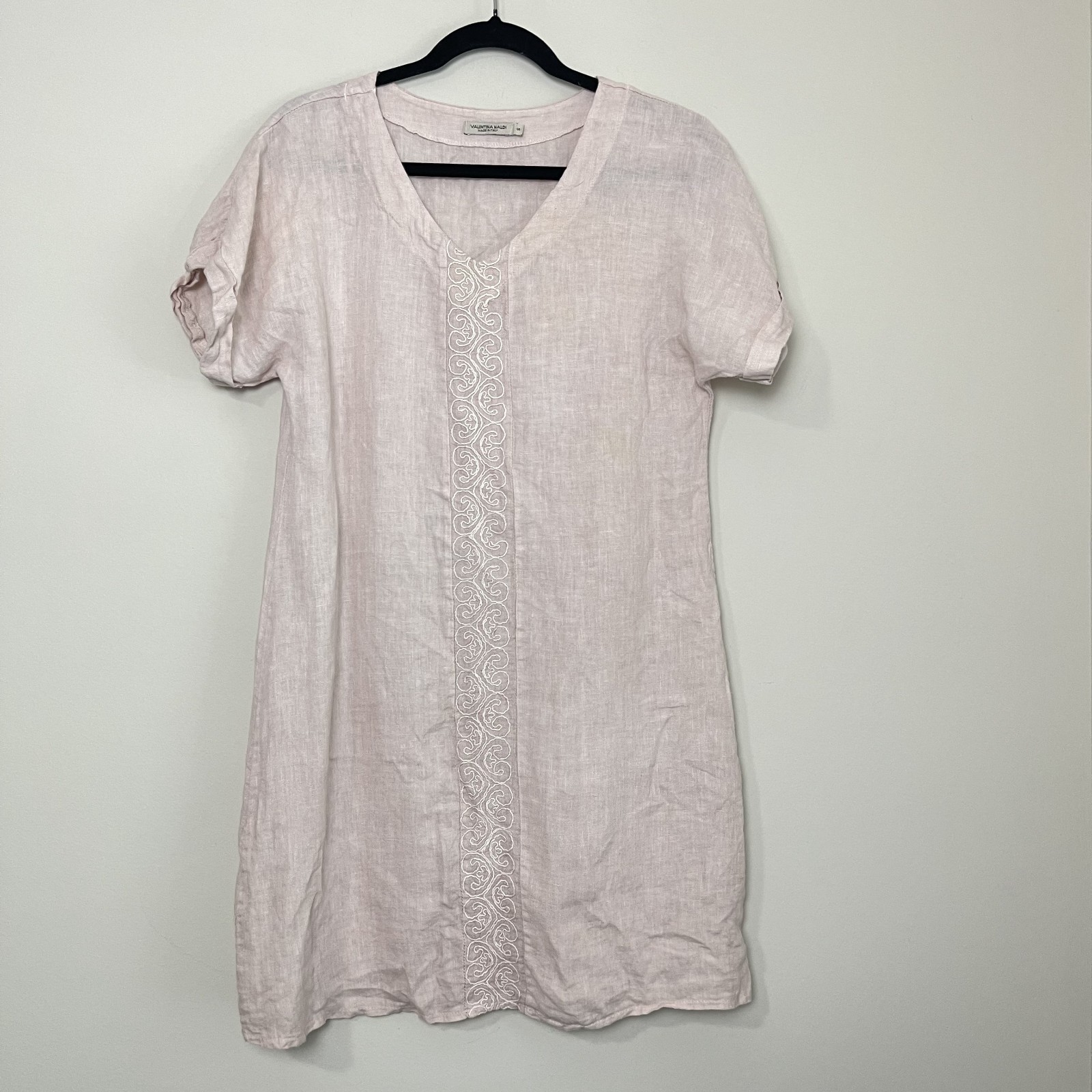 Valentina Naldi Blush Pink Linen Shift Italian Lagenlook Coastal Embroidered