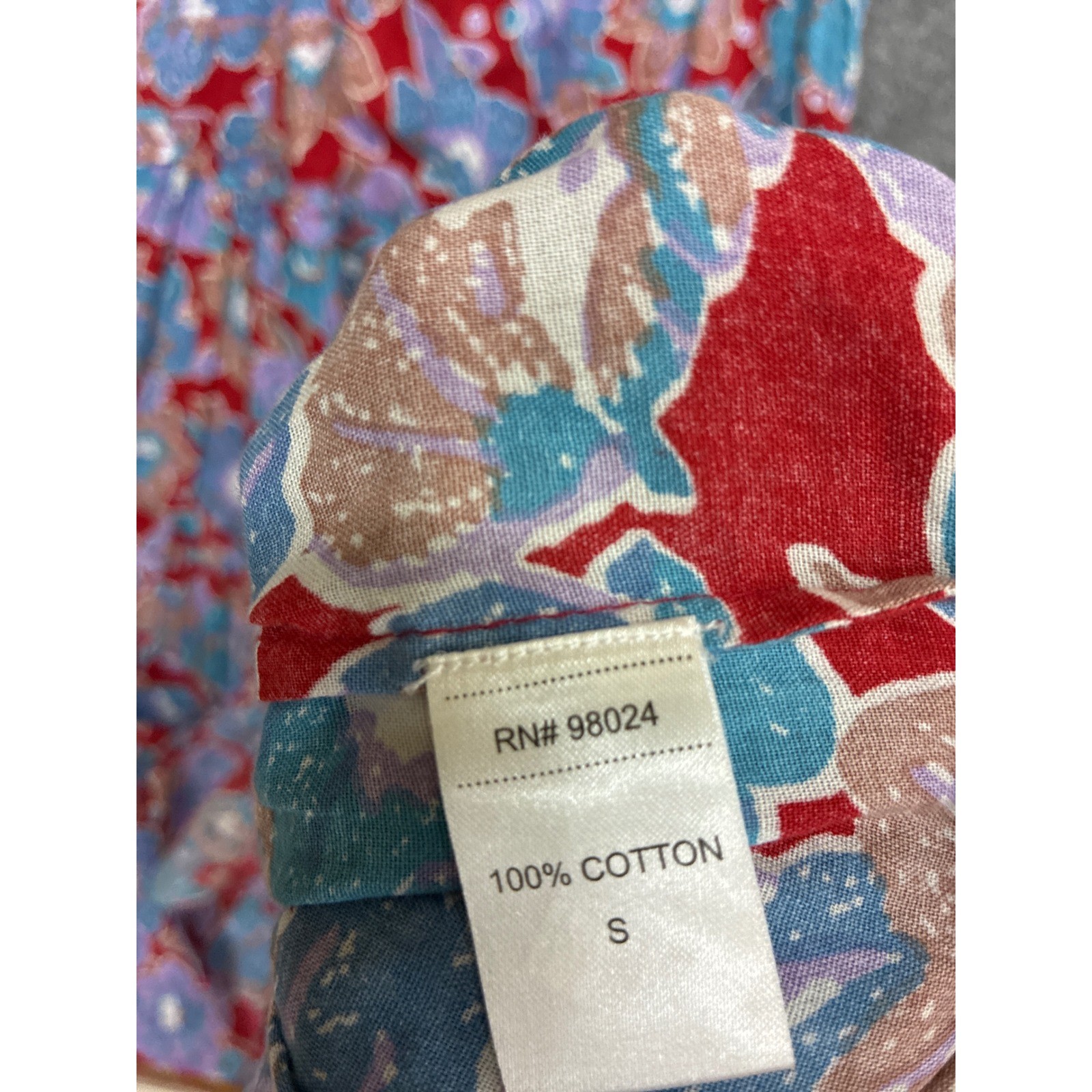 Love The Label Floral Smocked Tiered Maxi Dress Red Blue Ruffle Sleeve Small