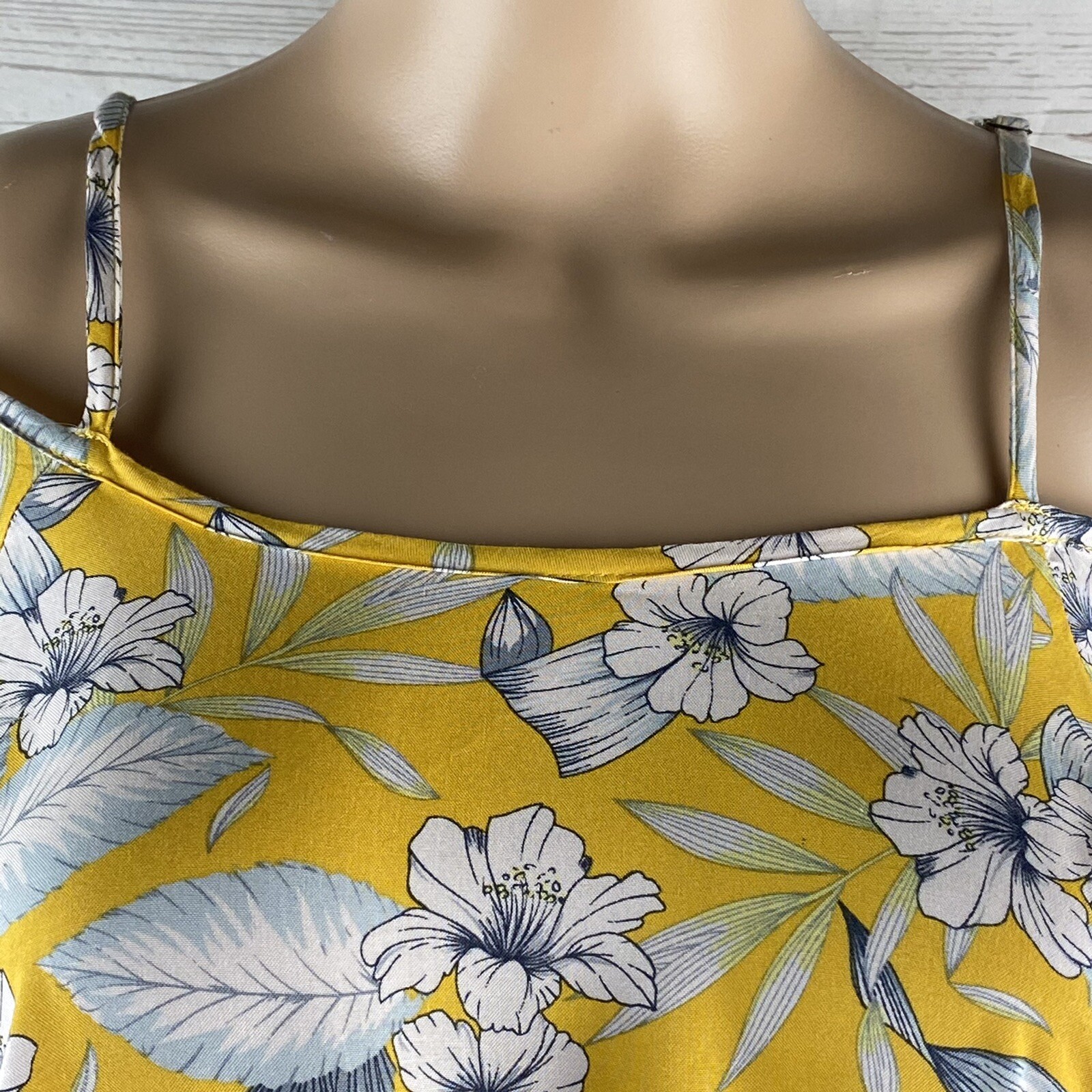 Island Haze Sundress Small Yellow Gray White Hibiscus Floral Hawaiian Dress Cute