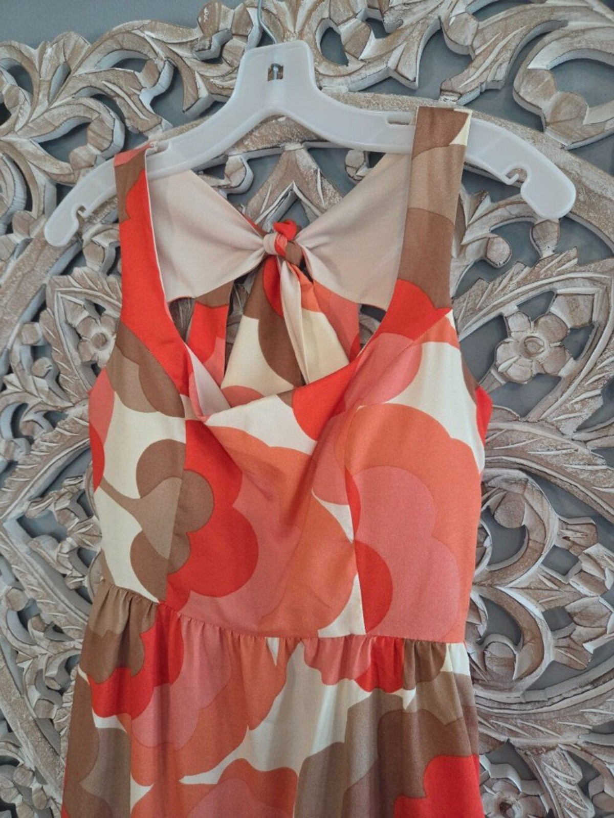 Judith March‎ Retro Orange Brown Flower Midi Dress Small