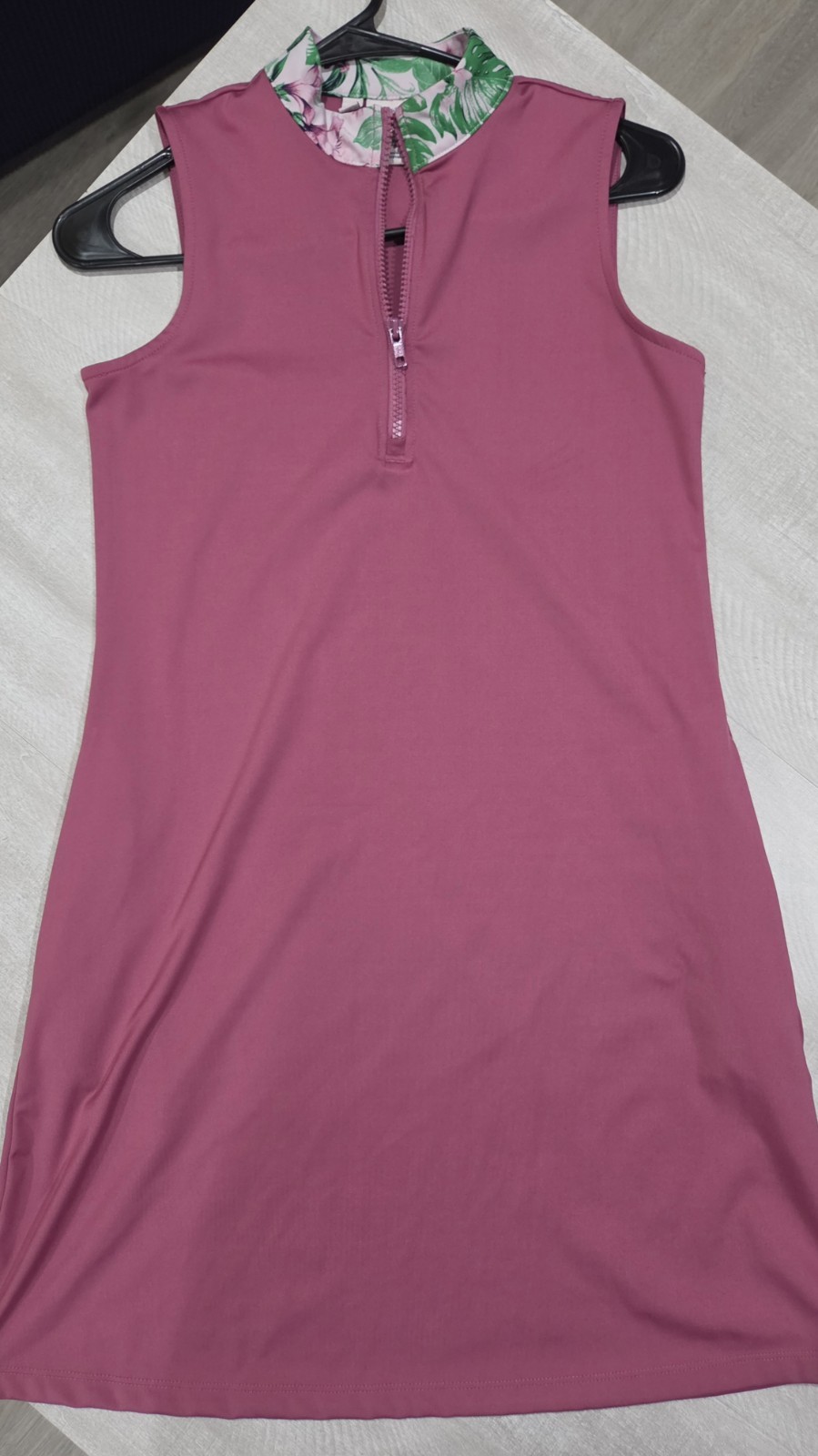 Women’s Pink Solid Mock Neck Sleeveless Shift 1/4 Zip Pockets Short Dress S