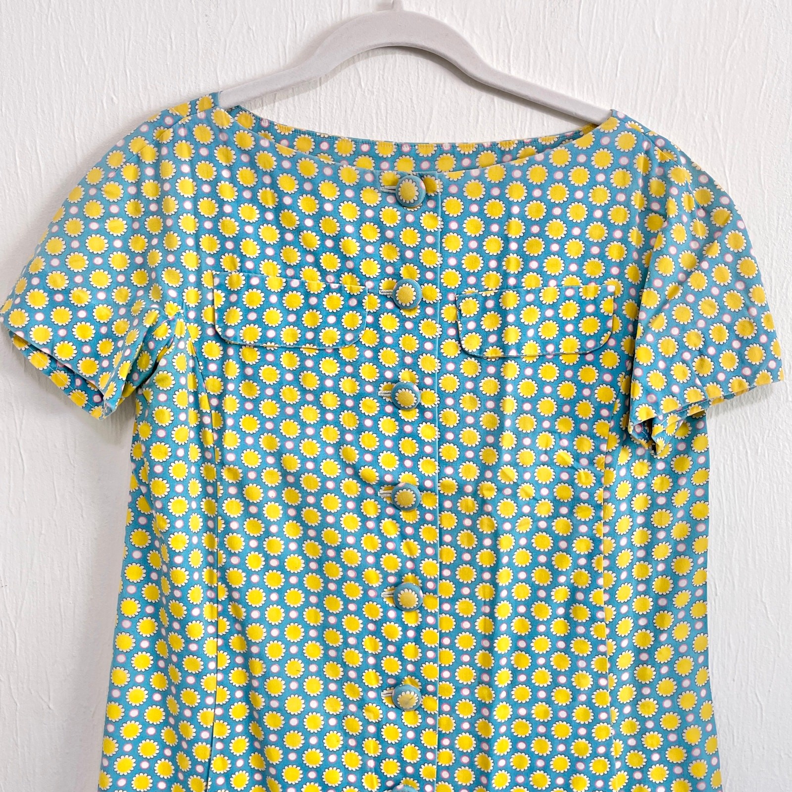 Womens 60s 70s Short Sleeve Mini Shift Dress Retro Mod Floral Twee Colorful Boxy