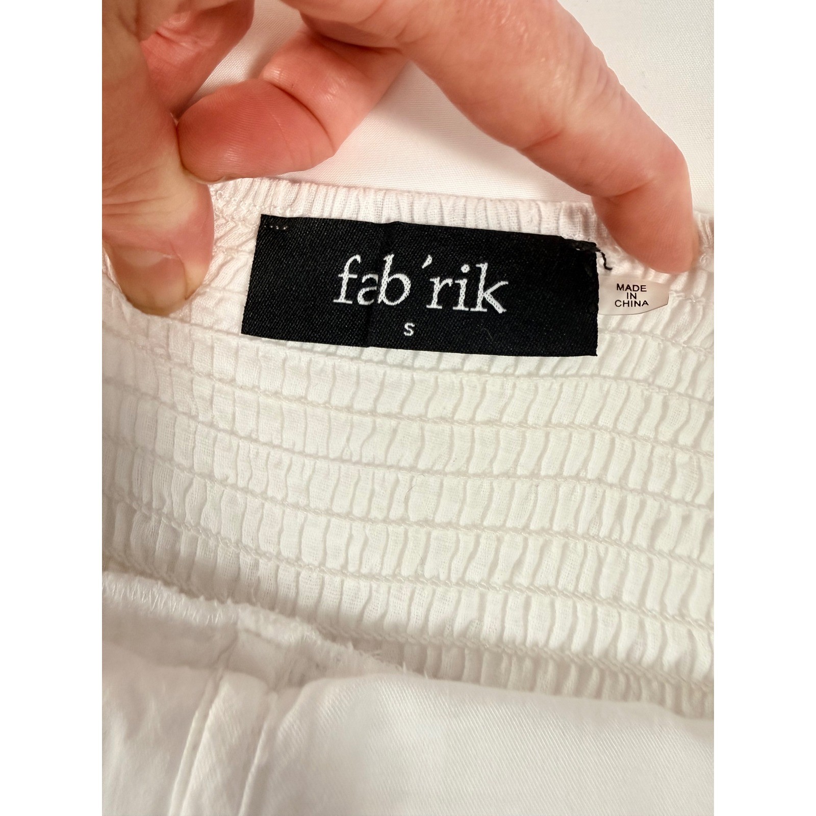 Fab’rik White Halter Mini Dress Ruched Smocked Back Cotton Size S A1516-FAB