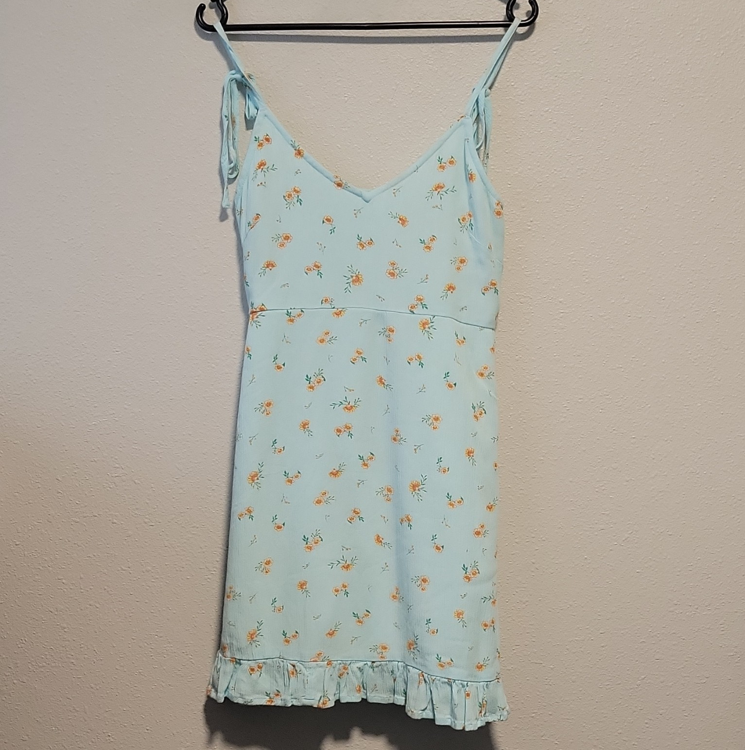 Billabong Light Blue Floral Mini Sundress V-Neck Spaghetti Strap Size S