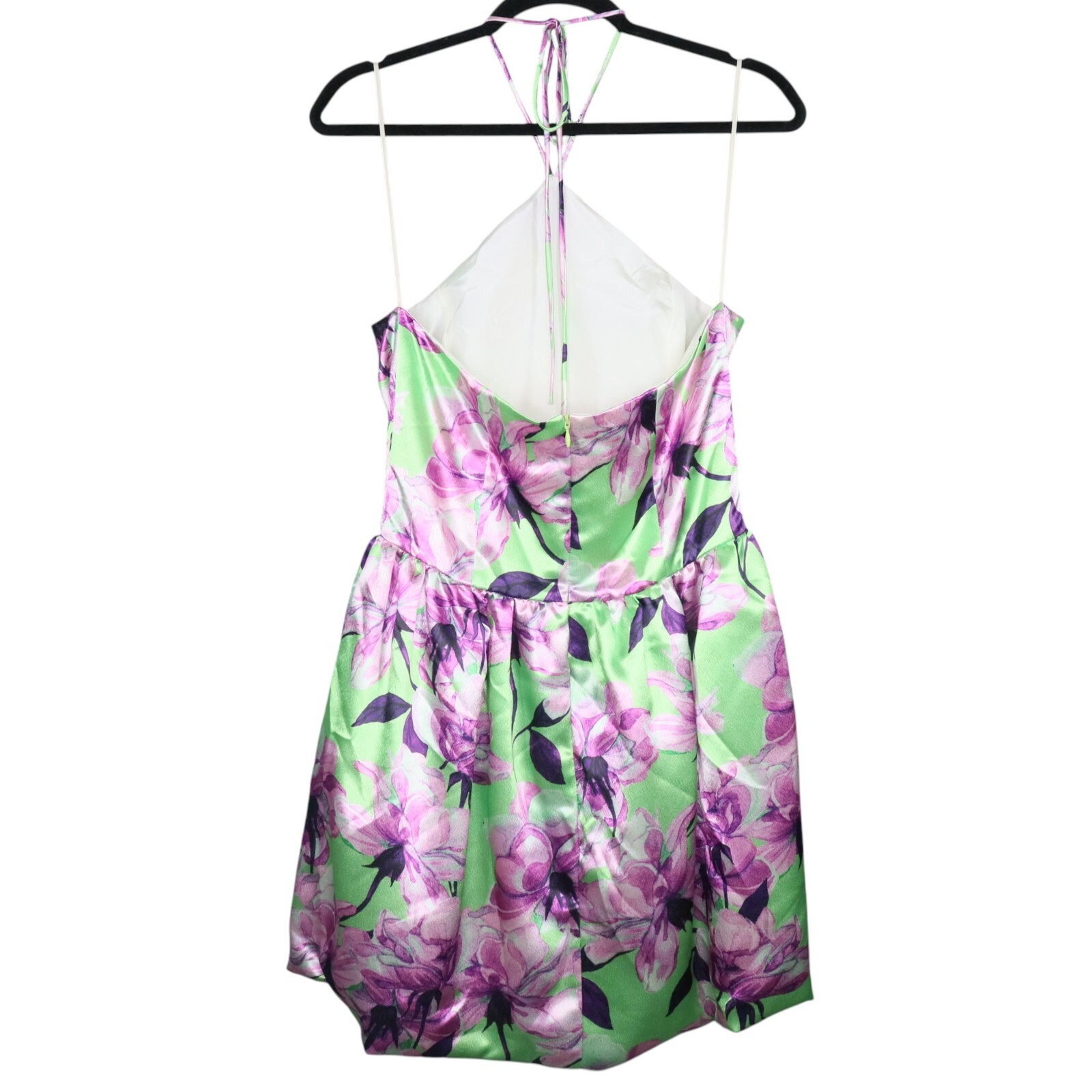 Delfi Tiffany Mini Dress Womens Size Medium Green Floral Print Satin Halter