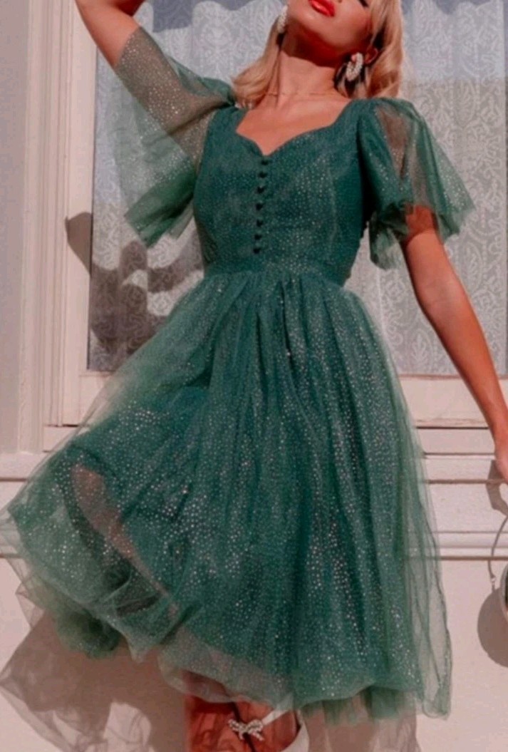 JessaKae Louise Dress Emerald Green Romantic Tulle Sparkles Princess 1X