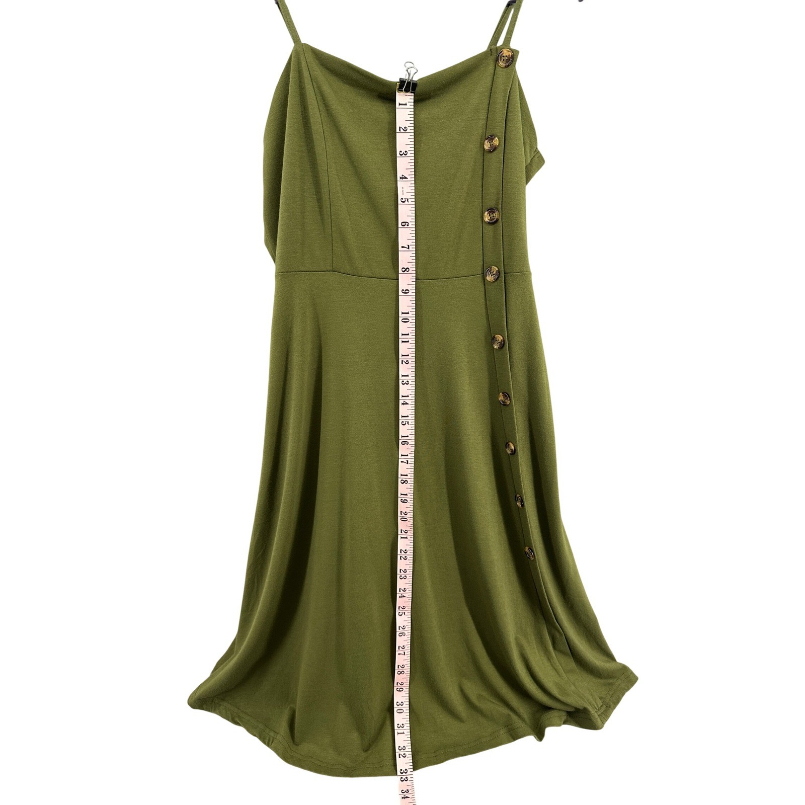 Lyrur Olive Green Button Front Spaghetti Strap Midi Dress L Breezy Summer
