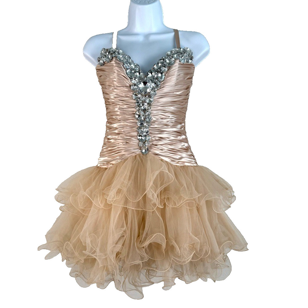 Sherri Hill 2912 Ballerina Jewel Mini Dress Womens 4 Nude Silver Glam Party Prom