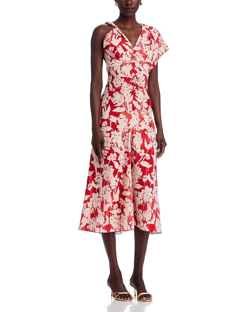 Victoria Beckham Asymmetric Ruched Detail Midi Dress Women’s 4UK Chilli Back Zip