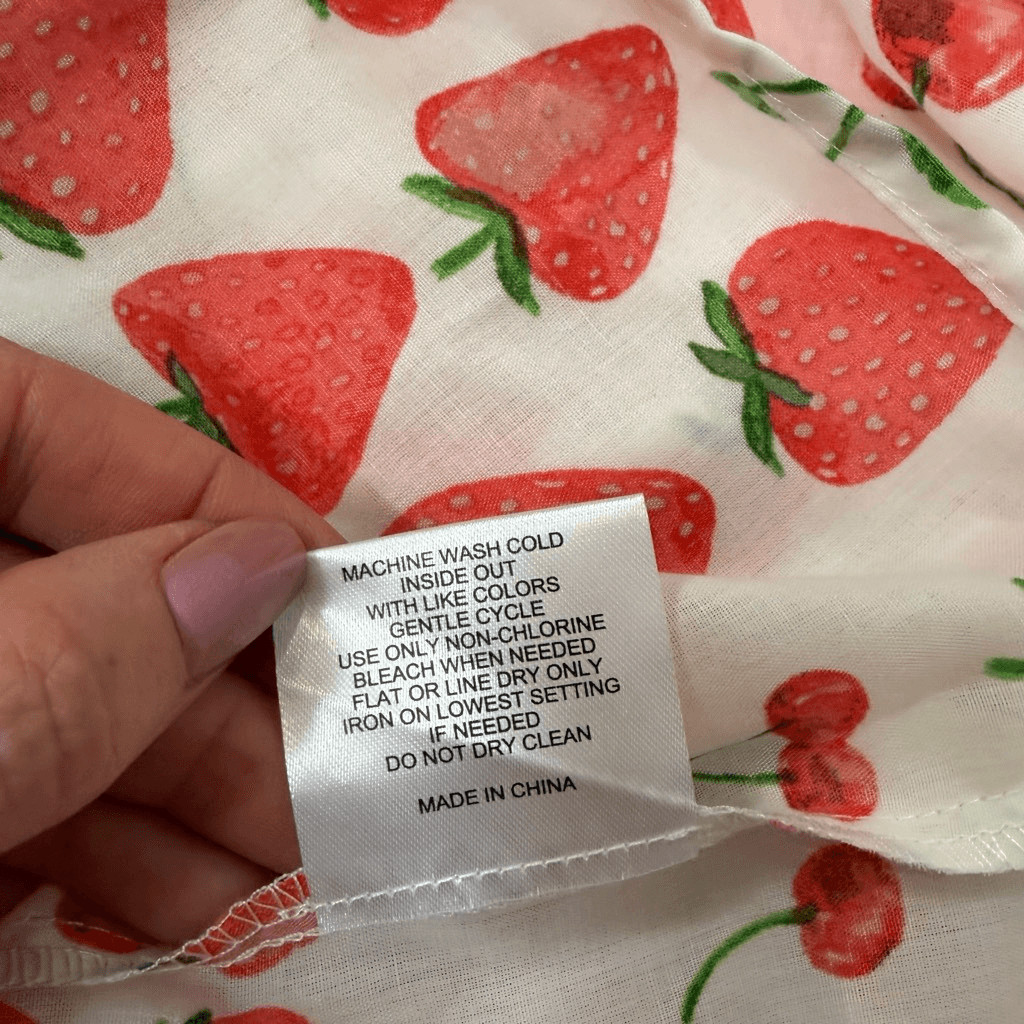 Crystal Doll Midi Dress Womens Large White Red Strawberry Cherry Print Tiered