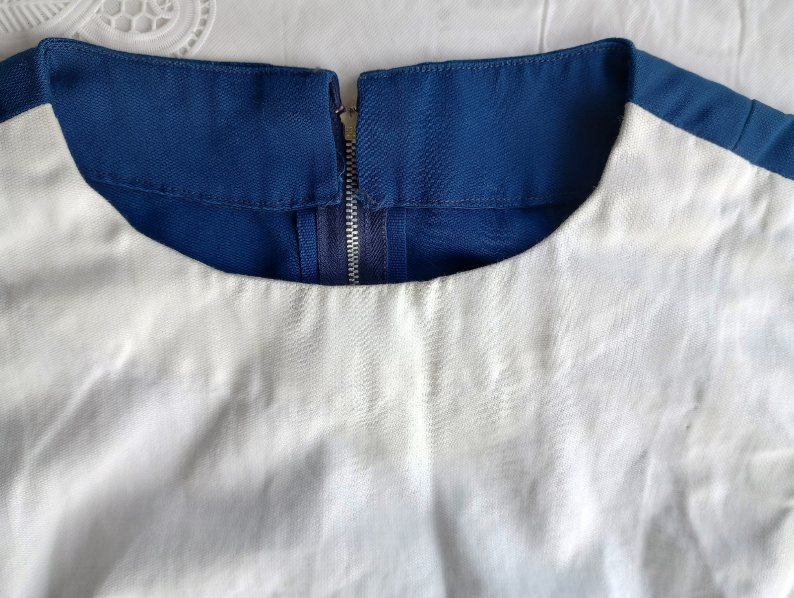 VTG 60s Mod Shift Dress Navy White Colorblock Sleeveless MCM Sheath Size M 👀📏