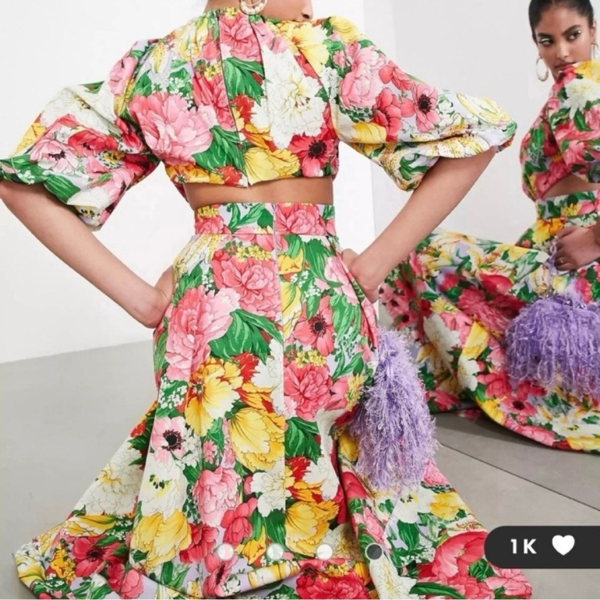 ASOS EDITION Puff Sleeve Cut Out Back Dress in Pink Floral 6