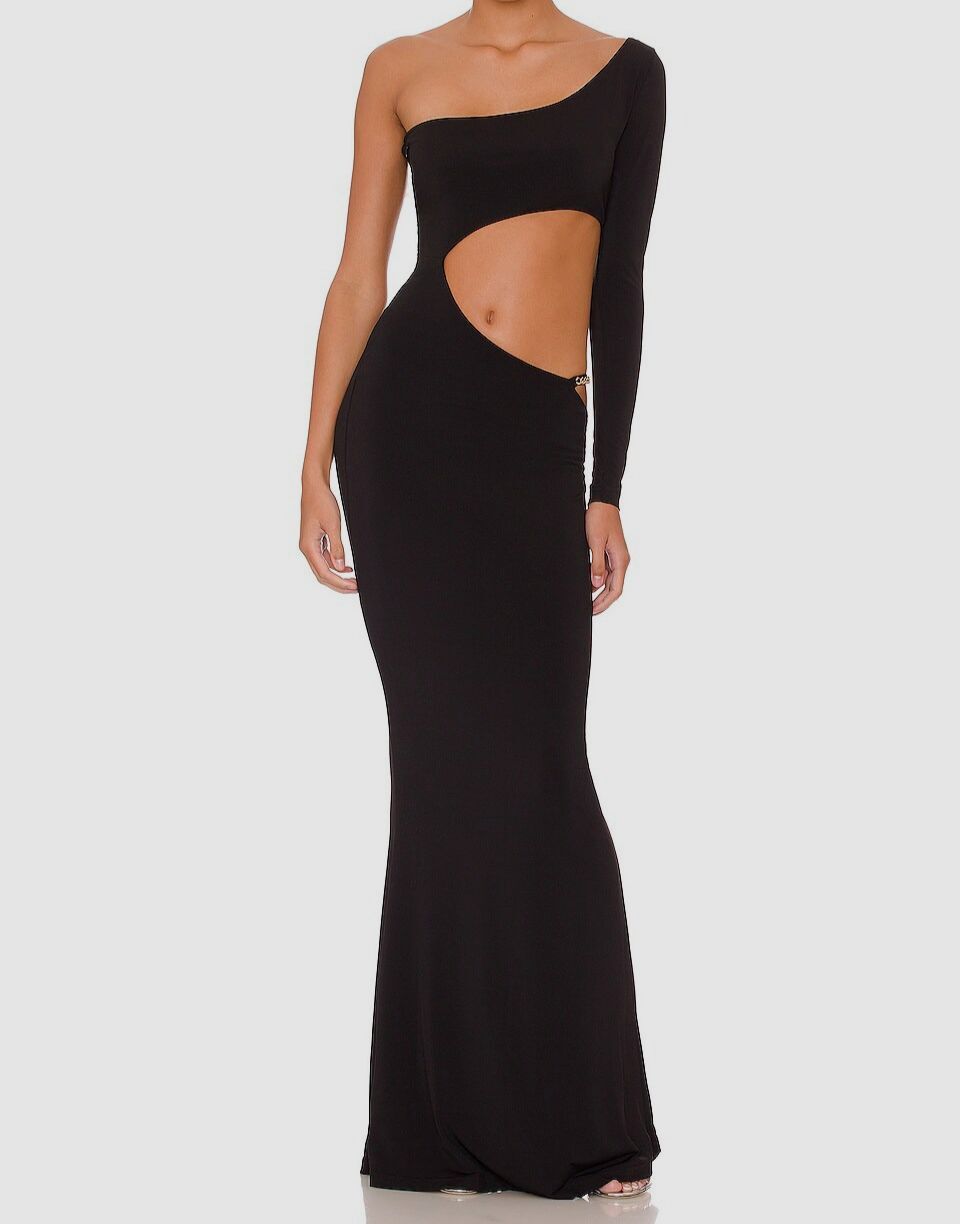 $595 Retrofête Women’s Black Whitney Asymmetric Cutout Maxi Dress Size L