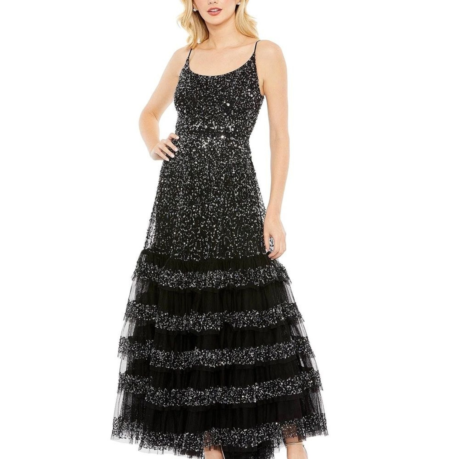 New MacDuggal Black Silver Sequin Gown 14 Party evening Sparkly gala prom formal