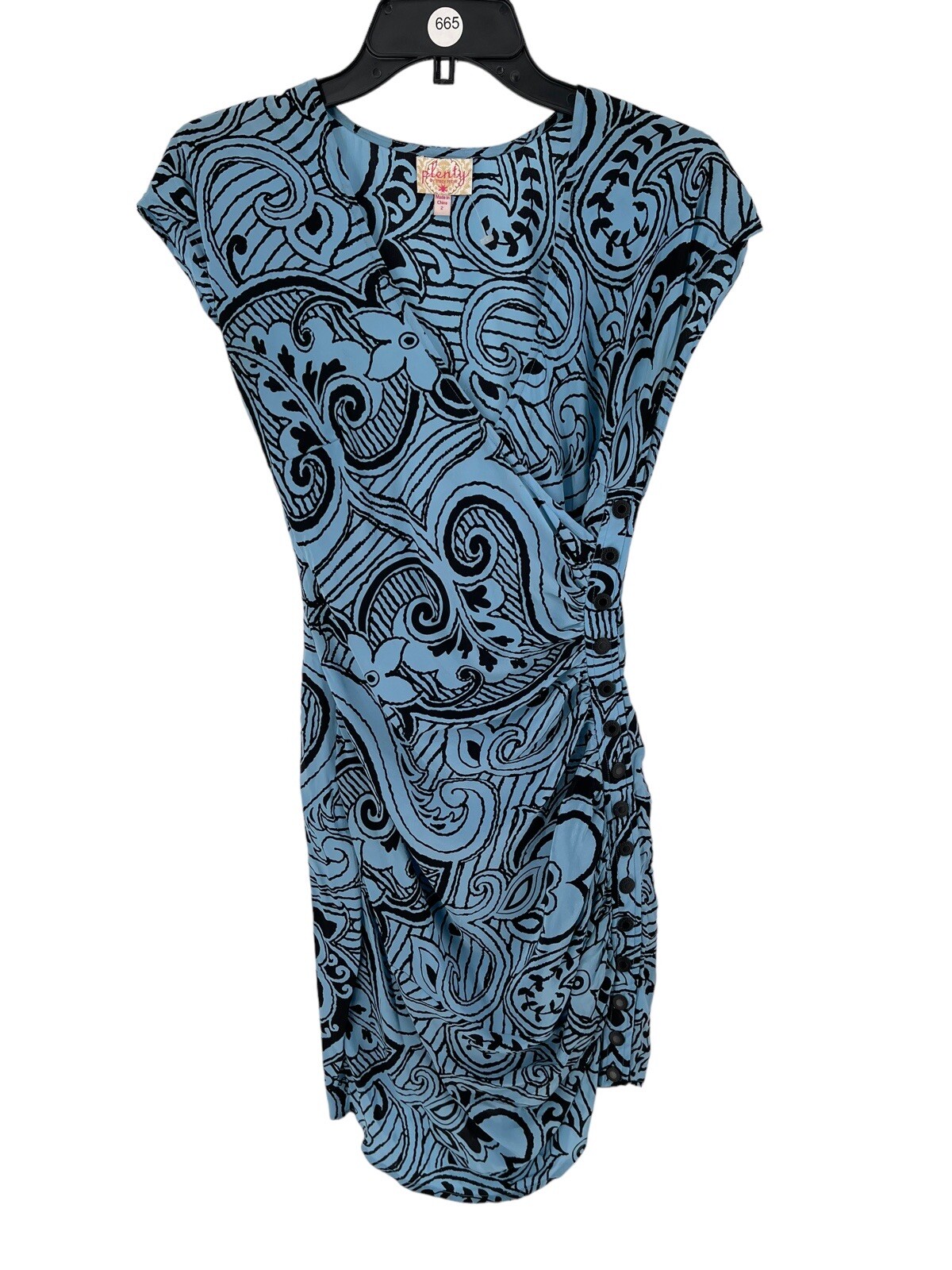 Plenty By Tracy Reese Women’s Blue Ruched Snap Side Silk Dress Size 2