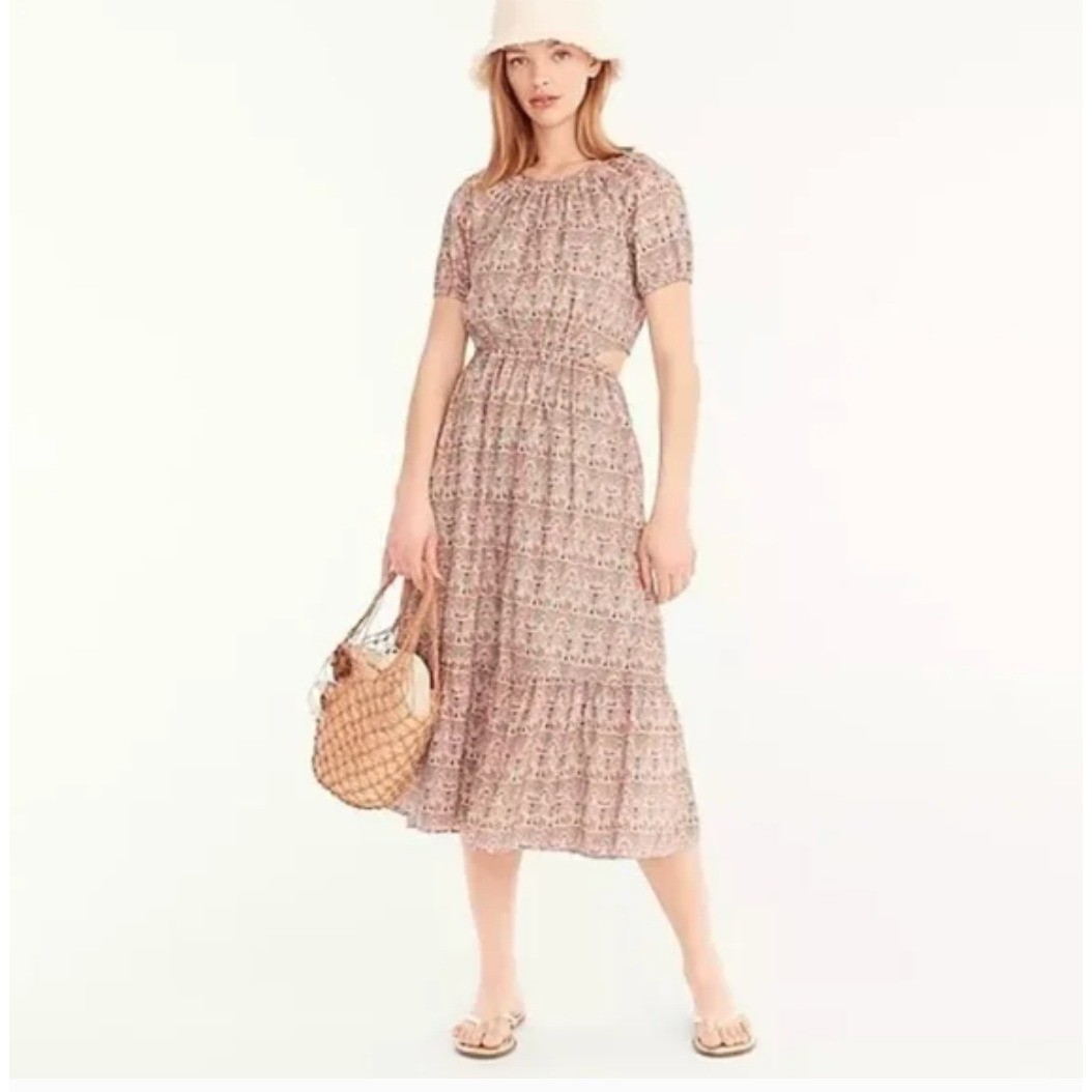J Crew Liberty Side Cutout Dress Giorgia Duke Style BG128 Multicolor Size 0
