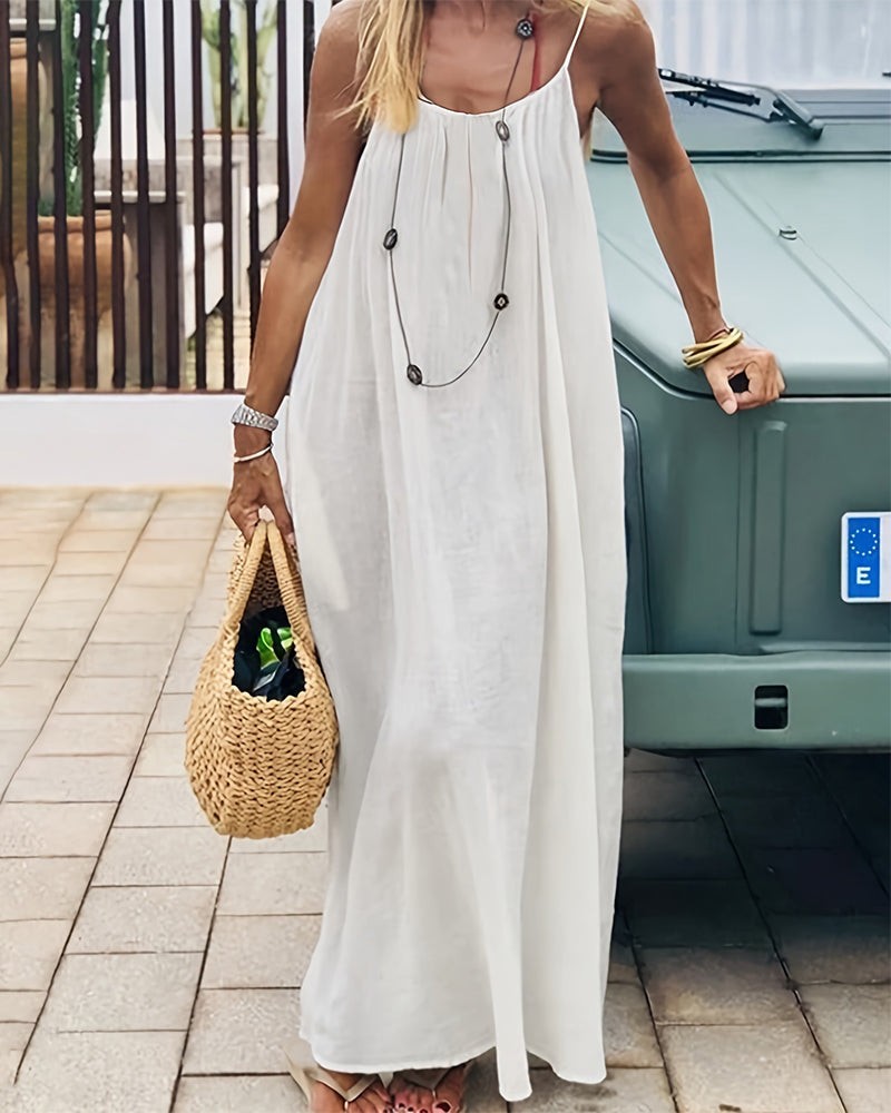 Women’s Solid Backless Cami Dress 3x Linen Blend Summer Maxi Dress US seller