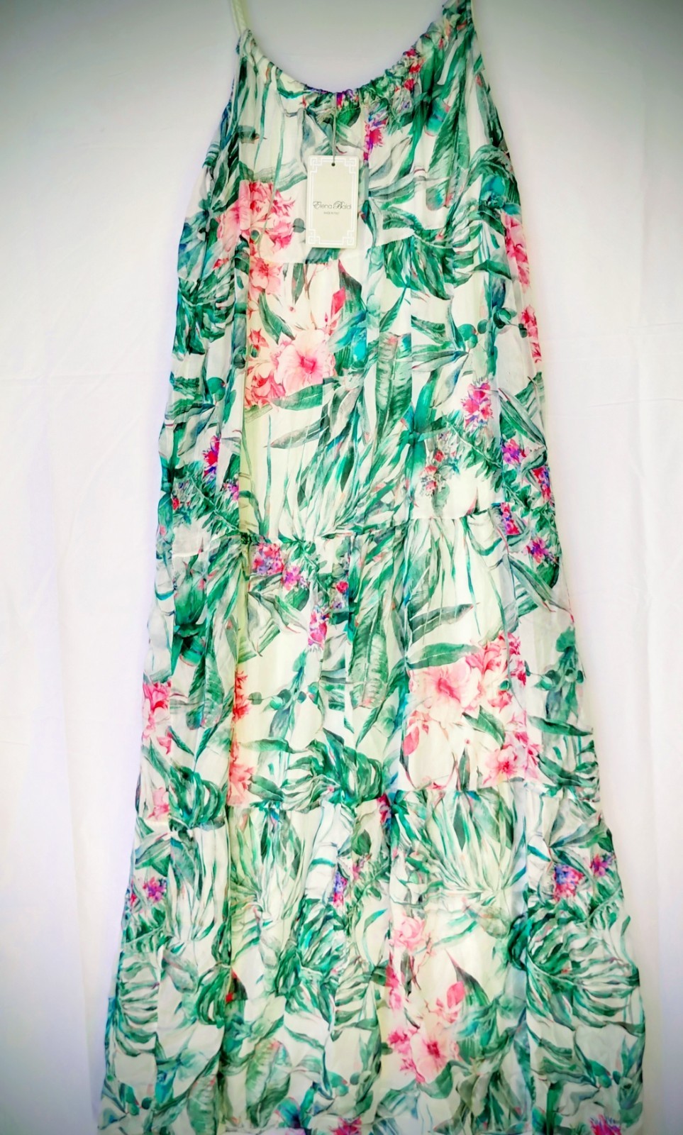 ELENA BALDI ELEGANT TROPICAL SILK BLEND BRAIDED STRAPS SUMMER DRESS – Italy