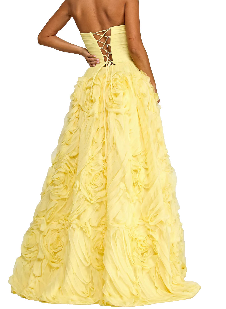 Say Yes Strapless Ball Gown Juniors 3 Yellow Ruffled Rosette Lace Up FLAW