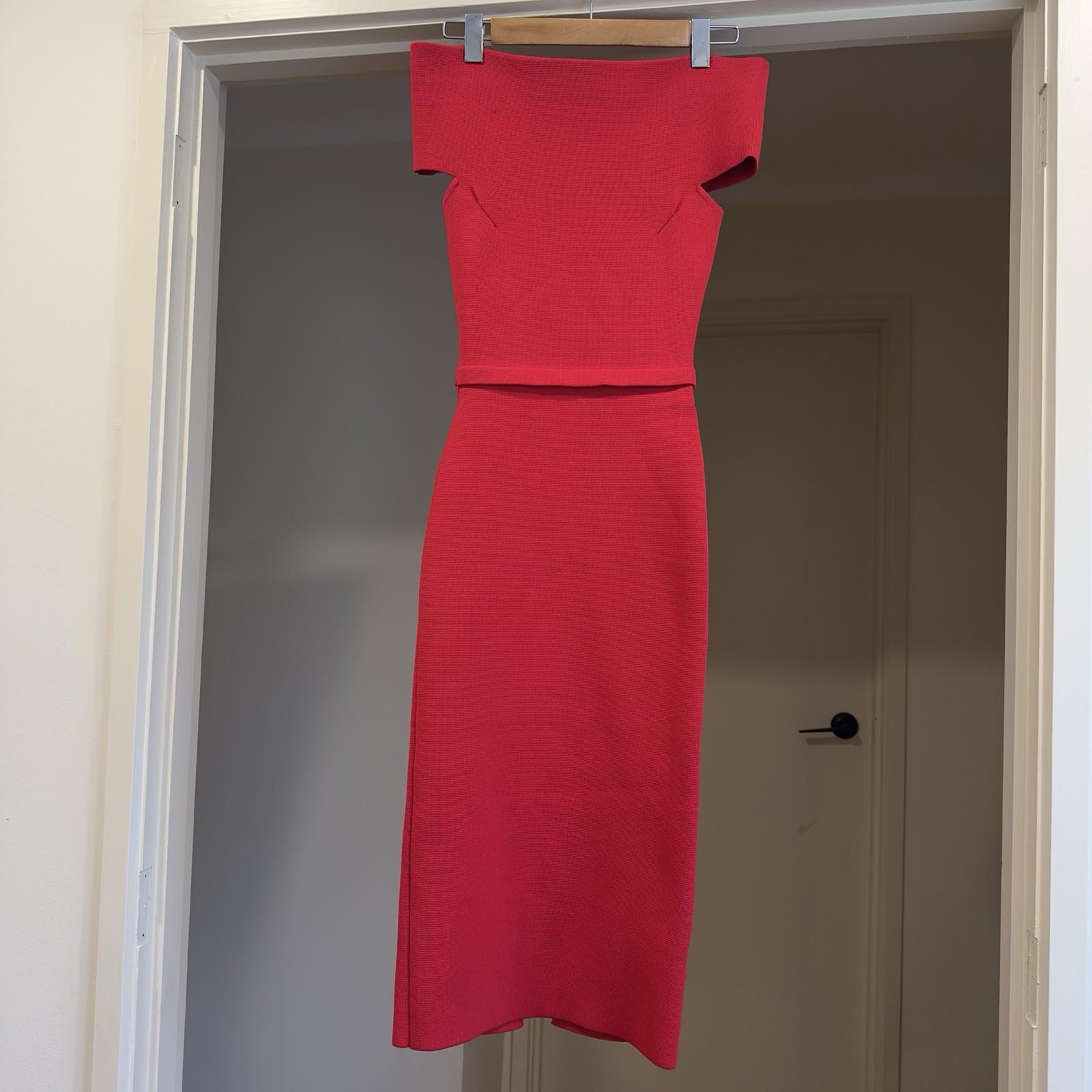 Scanlan Theodore Crepe Knit Cold Shoulder Milano Dress Red VGC Size XS