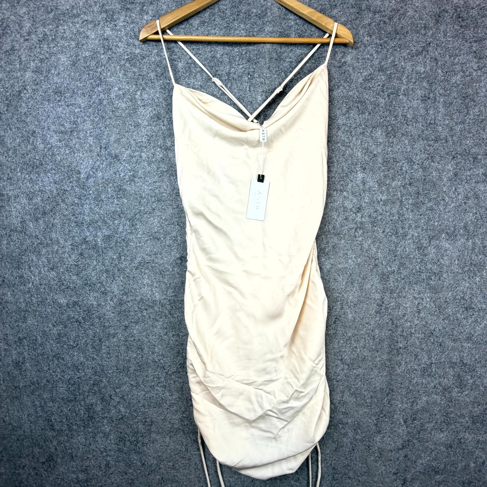 ASTR The Label Claire Mini Dress Women Medium Cream Lined Ruched Crisscross Back