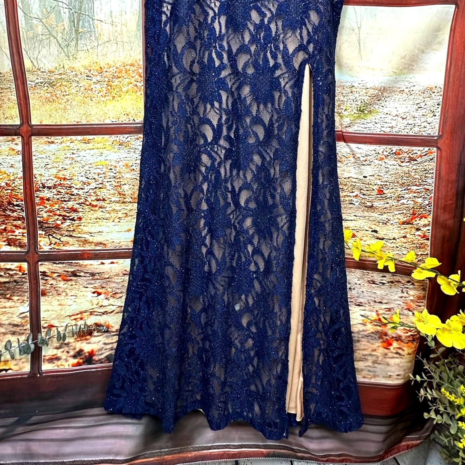 City Triangle One Piece in the Back/Two Piece in the Front Lace Gown Blue/Nude 7