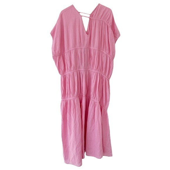 NWT Devotion Twins Chalkos Cotton Tiered Pink Asymmetrical Maxi Dress Size S