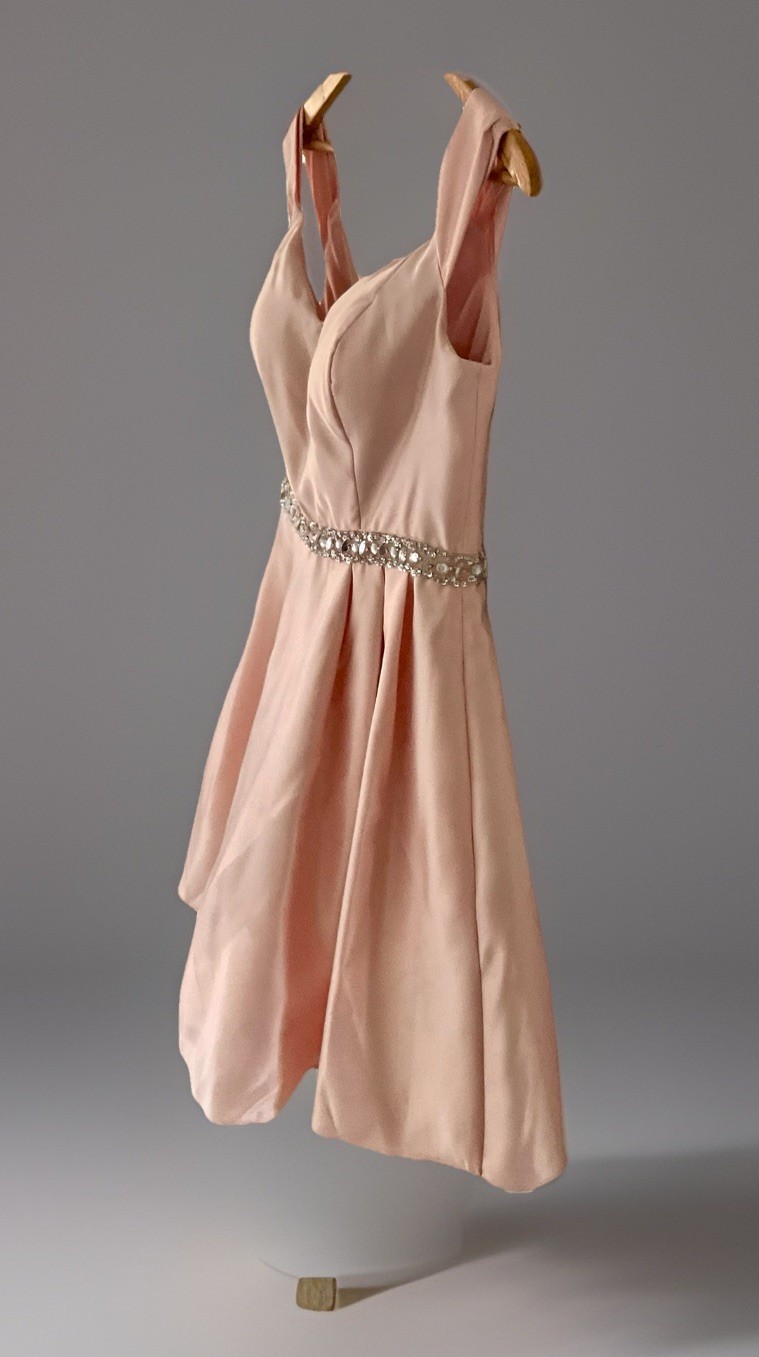 Cindy Collection Fit N Flare Dress Mini Pink Satin Rhinestone Prom Wedding Gown