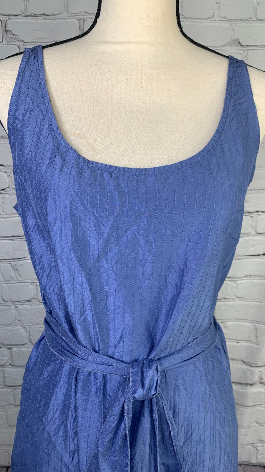Eileen Fisher Washed 100% Silk Taffeta Dress Sleeveless Tie Pleats Trimmed Hem M