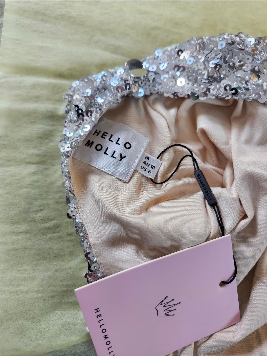 Hello Molly Silver Pink Ombre Sequin Bodycon Mini Dress Open Back M