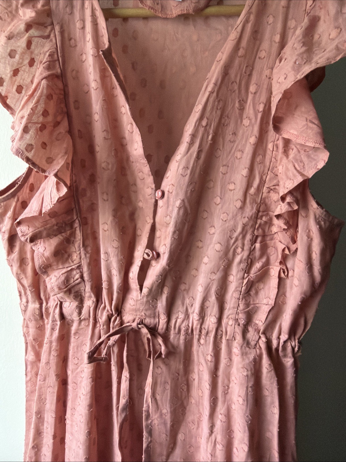 Emerson Fry India Collection Chandra Midi Dress Swiss Dot Muted Clay Size Medium