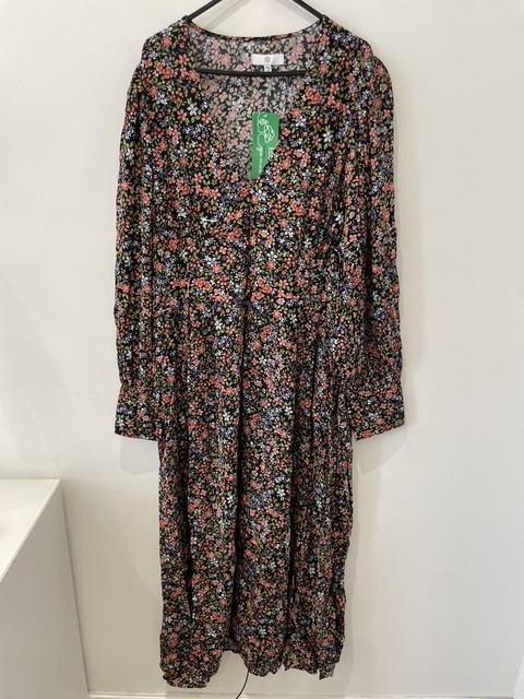 La Redoute Black Floral Midaxi Dress Size 18 Puff Sleeves Buttoned Midi RRP £65