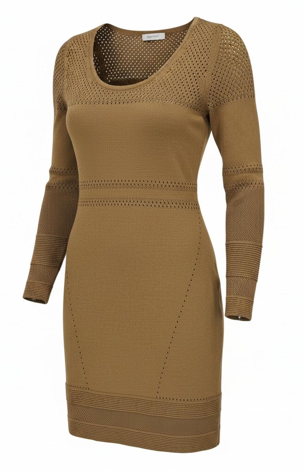 NWT M.Patmos 100% Merino Wool Pointelle Knit Mini Dress M Chestnut